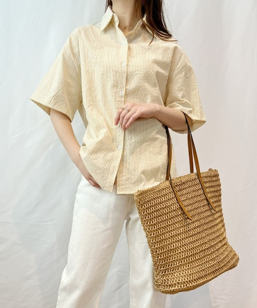 CLEA（クレア）の「ストライプカラー半袖シャツ（シャツ/ブラウス・レディース・ピンク/イエロー/ブルー/グリーン・FREE）」の16枚目の写真