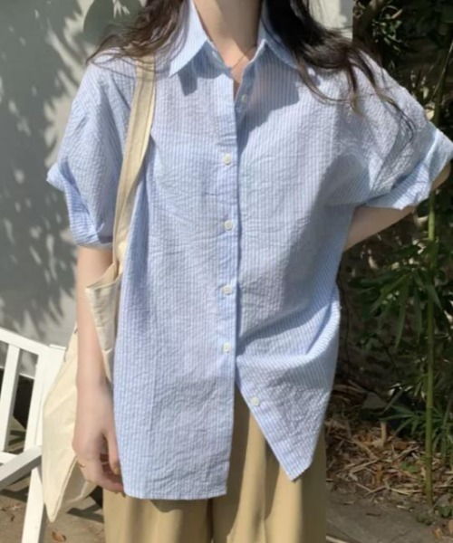 CLEA（クレア）の「ストライプカラー半袖シャツ（シャツ/ブラウス・レディース・ピンク/イエロー/ブルー/グリーン・FREE）」の20枚目の写真