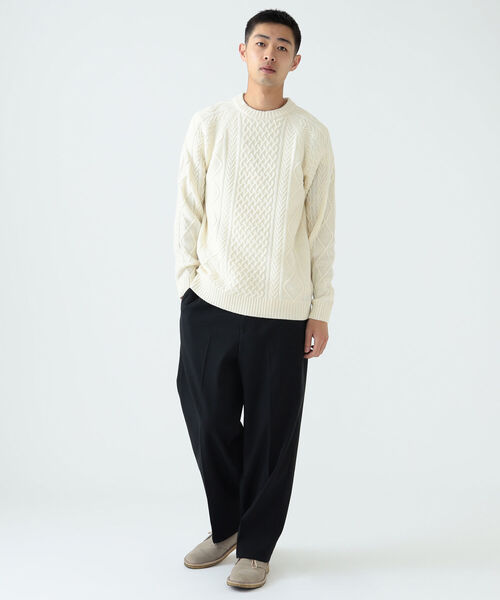 BEAMS（ビームス）の「BEAMS / 5G イタリー ラムウール ケーブルニット（ニット/セーター・メンズ・ブラック/ベージュ/オフホワイト・XL/M/S/L）」の4枚目の写真