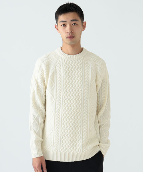 BEAMS（ビームス）の「BEAMS / 5G イタリー ラムウール ケーブルニット（ニット/セーター・メンズ・ブラック/ベージュ/オフホワイト・XL/M/S/L）」の6枚目の写真
