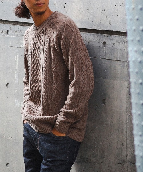 BEAMS（ビームス）の「BEAMS / 5G イタリー ラムウール ケーブルニット（ニット/セーター・メンズ・ブラック/ベージュ/オフホワイト・XL/M/S/L）」の3枚目の写真