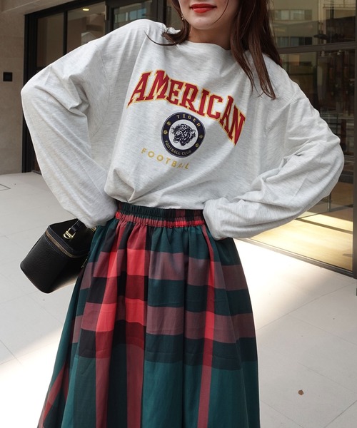 CORNERS(コーナーズ)の「AMERICANカレッジロンT(Tシャツ/カットソー・レディース・ベージュ/カーキ/サックスブルー/オートミール/スミクロ・FREE)」の1枚目の写真