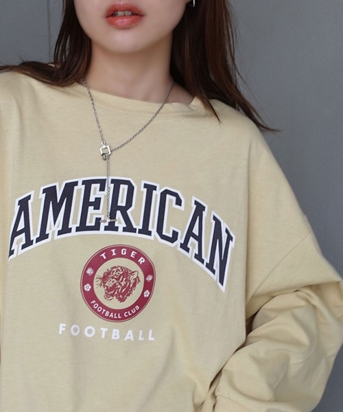 CORNERS(コーナーズ)の「AMERICANカレッジロンT(Tシャツ/カットソー・レディース・ベージュ/カーキ/サックスブルー/オートミール/スミクロ・FREE)」の3枚目の写真