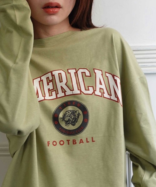 CORNERS(コーナーズ)の「AMERICANカレッジロンT(Tシャツ/カットソー・レディース・ベージュ/カーキ/サックスブルー/オートミール/スミクロ・FREE)」の4枚目の写真