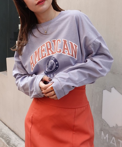 CORNERS(コーナーズ)の「AMERICANカレッジロンT(Tシャツ/カットソー・レディース・ベージュ/カーキ/サックスブルー/オートミール/スミクロ・FREE)」の5枚目の写真