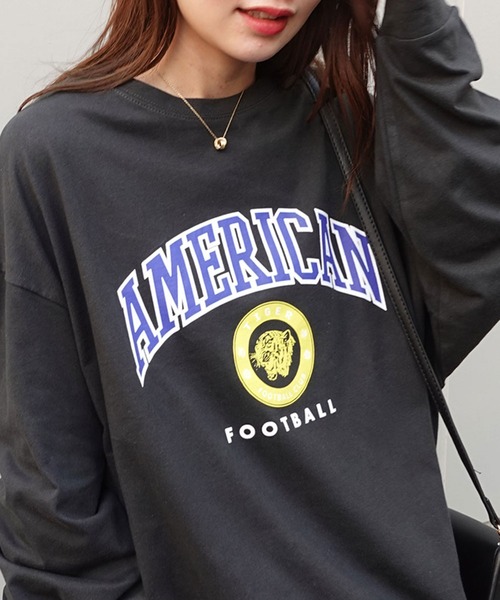 CORNERS(コーナーズ)の「AMERICANカレッジロンT(Tシャツ/カットソー・レディース・ベージュ/カーキ/サックスブルー/オートミール/スミクロ・FREE)」の2枚目の写真