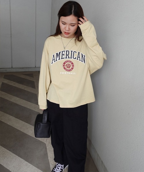 CORNERS(コーナーズ)の「AMERICANカレッジロンT(Tシャツ/カットソー・レディース・ベージュ/カーキ/サックスブルー/オートミール/スミクロ・FREE)」の18枚目の写真