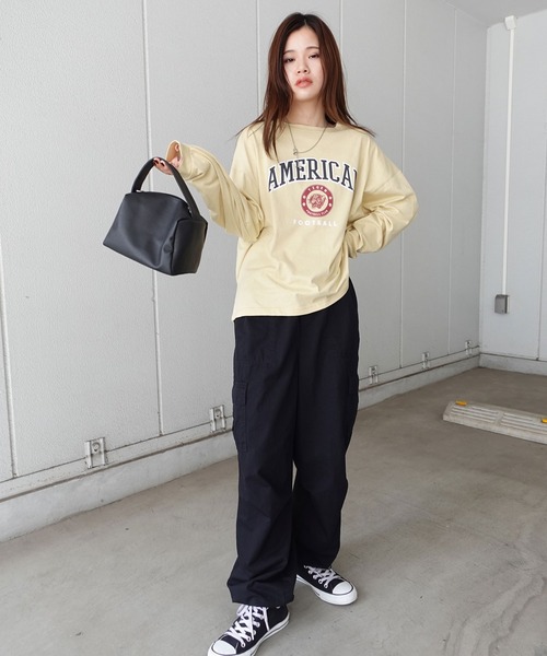 CORNERS(コーナーズ)の「AMERICANカレッジロンT(Tシャツ/カットソー・レディース・ベージュ/カーキ/サックスブルー/オートミール/スミクロ・FREE)」の16枚目の写真