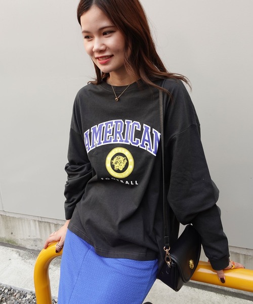 CORNERS(コーナーズ)の「AMERICANカレッジロンT(Tシャツ/カットソー・レディース・ベージュ/カーキ/サックスブルー/オートミール/スミクロ・FREE)」の15枚目の写真