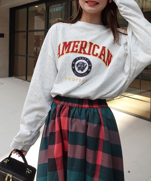 CORNERS(コーナーズ)の「AMERICANカレッジロンT(Tシャツ/カットソー・レディース・ベージュ/カーキ/サックスブルー/オートミール/スミクロ・FREE)」の14枚目の写真