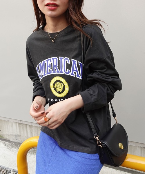 CORNERS(コーナーズ)の「AMERICANカレッジロンT(Tシャツ/カットソー・レディース・ベージュ/カーキ/サックスブルー/オートミール/スミクロ・FREE)」の7枚目の写真