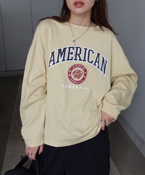 CORNERS(コーナーズ)の「AMERICANカレッジロンT(Tシャツ/カットソー・レディース・ベージュ/カーキ/サックスブルー/オートミール/スミクロ・FREE)」の8枚目の写真