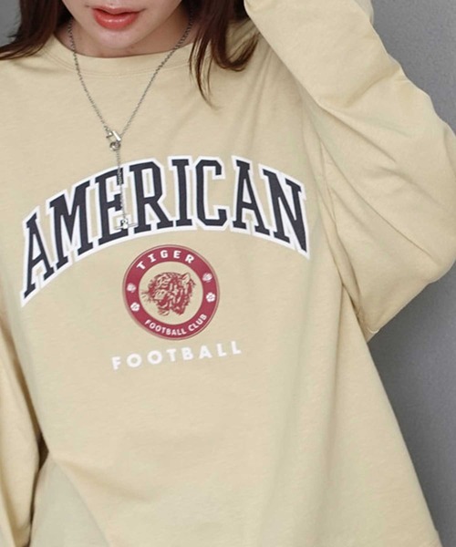 CORNERS(コーナーズ)の「AMERICANカレッジロンT(Tシャツ/カットソー・レディース・ベージュ/カーキ/サックスブルー/オートミール/スミクロ・FREE)」の6枚目の写真