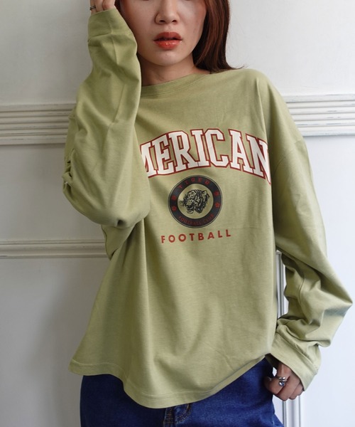 CORNERS(コーナーズ)の「AMERICANカレッジロンT(Tシャツ/カットソー・レディース・ベージュ/カーキ/サックスブルー/オートミール/スミクロ・FREE)」の9枚目の写真