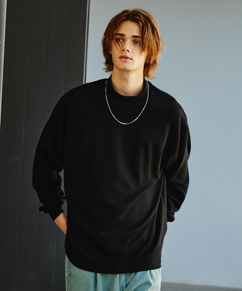 EMMA CLOTHES(エマクローズ)の「ドレープポンチ モックネックサイドスリット ルーズベーシックL/Sカットソー EMMA CLOTHES(Tシャツ/カットソー・メンズ・ダークオレンジ/チャコール/ホワイト/ブラック/ブルー・M/L)」の8枚目の写真