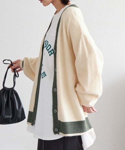 Chaco closet（チャコ クローゼット）の「配色切り替えVネックニットカーディガン（カーディガン/ボレロ・レディース・アイボリー/ブラック/レッド/パープル/オレンジ・FREE）」の21枚目の写真