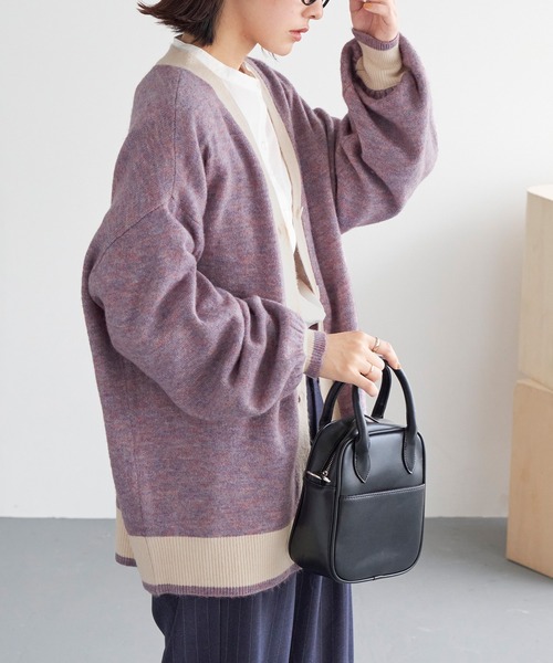 Chaco closet（チャコ クローゼット）の「配色切り替えVネックニットカーディガン（カーディガン/ボレロ・レディース・アイボリー/ブラック/レッド/パープル/オレンジ・FREE）」の7枚目の写真