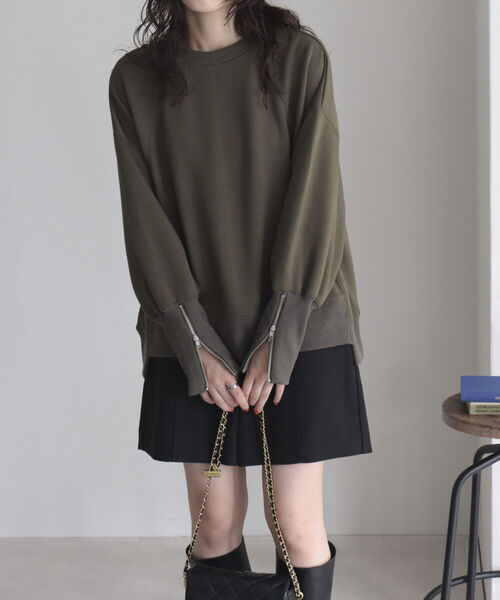 fredy emue(フレディエミュ)の「袖口ZIP プルオーバーカットソー(Tシャツ/カットソー・レディース・カーキ/グレイッシュベージュ/ブラック・38)」の7枚目の写真