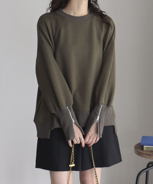 fredy emue(フレディエミュ)の「袖口ZIP プルオーバーカットソー(Tシャツ/カットソー・レディース・カーキ/グレイッシュベージュ/ブラック・38)」の8枚目の写真