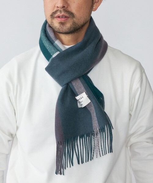 SHIPS（シップス）の「SHIPS: カシミヤ ダブルフェイス チェック マフラー（マフラー・メンズ・ネイビー/グレー/ブルー/グリーン・ONE SIZE）」の3枚目の写真