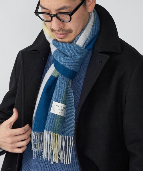 SHIPS（シップス）の「SHIPS: カシミヤ ダブルフェイス チェック マフラー（マフラー・メンズ・ネイビー/グレー/ブルー/グリーン・ONE SIZE）」の5枚目の写真