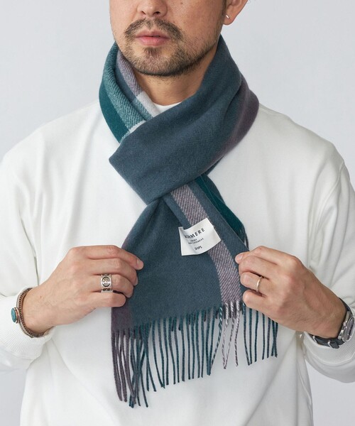 SHIPS（シップス）の「SHIPS: カシミヤ ダブルフェイス チェック マフラー（マフラー・メンズ・ネイビー/グレー/ブルー/グリーン・ONE SIZE）」の12枚目の写真