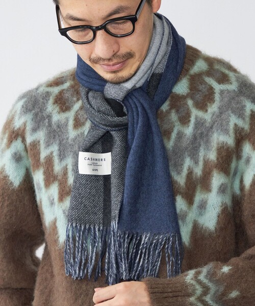 SHIPS（シップス）の「SHIPS: カシミヤ ダブルフェイス チェック マフラー（マフラー・メンズ・ネイビー/グレー/ブルー/グリーン・ONE SIZE）」の14枚目の写真