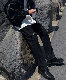 ASCLO 横スリダメージブラックデニムパンツ