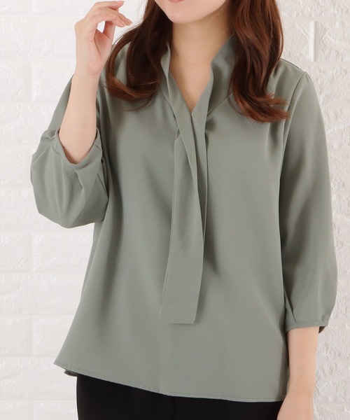 Lace Ladies(レースレディース)の「ボウタイVネックシフォンブラウス(シャツ/ブラウス・レディース・ピンク系/ブラック/ミント/ホワイト/グレー・FREE)」の4枚目の写真