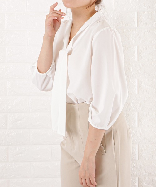 Lace Ladies(レースレディース)の「ボウタイVネックシフォンブラウス(シャツ/ブラウス・レディース・ピンク系/ブラック/ミント/ホワイト/グレー・FREE)」の13枚目の写真