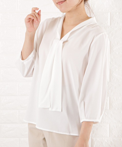 Lace Ladies(レースレディース)の「ボウタイVネックシフォンブラウス(シャツ/ブラウス・レディース・ピンク系/ブラック/ミント/ホワイト/グレー・FREE)」の14枚目の写真