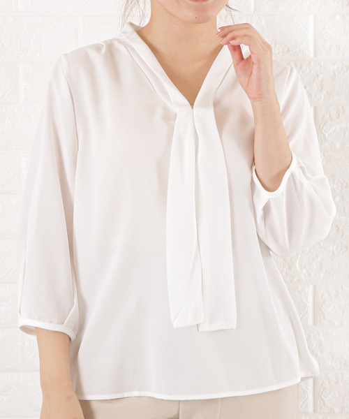 Lace Ladies(レースレディース)の「ボウタイVネックシフォンブラウス(シャツ/ブラウス・レディース・ピンク系/ブラック/ミント/ホワイト/グレー・FREE)」の15枚目の写真