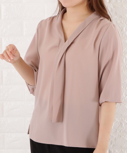 Lace Ladies(レースレディース)の「ボウタイVネックシフォンブラウス(シャツ/ブラウス・レディース・ピンク系/ブラック/ミント/ホワイト/グレー・FREE)」の6枚目の写真