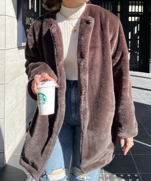 archives（アルシーヴ）の「【Limited item】ECO FAR NO COLLAR COAT（ノーカラーコート・レディース・ブラウン/ベージュ・MEDIUM）」の2枚目の写真