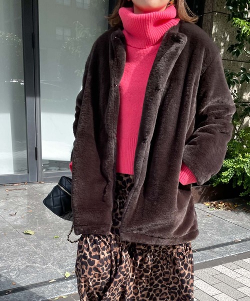 archives（アルシーヴ）の「【Limited item】ECO FAR NO COLLAR COAT（ノーカラーコート・レディース・ブラウン/ベージュ・MEDIUM）」の21枚目の写真