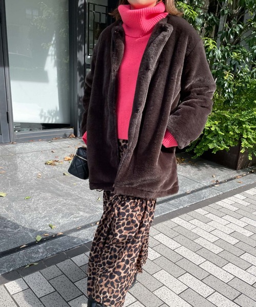 archives（アルシーヴ）の「【Limited item】ECO FAR NO COLLAR COAT（ノーカラーコート・レディース・ブラウン/ベージュ・MEDIUM）」の5枚目の写真