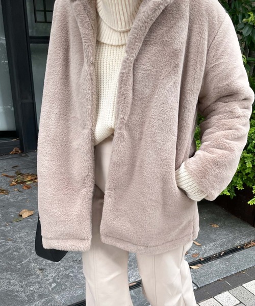 archives（アルシーヴ）の「【Limited item】ECO FAR NO COLLAR COAT（ノーカラーコート・レディース・ブラウン/ベージュ・MEDIUM）」の17枚目の写真