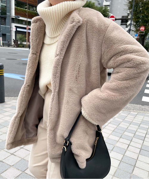 archives（アルシーヴ）の「【Limited item】ECO FAR NO COLLAR COAT（ノーカラーコート・レディース・ブラウン/ベージュ・MEDIUM）」の20枚目の写真