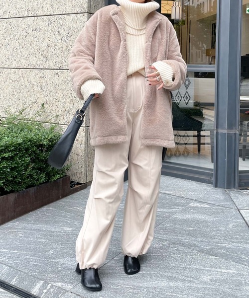 archives（アルシーヴ）の「【Limited item】ECO FAR NO COLLAR COAT（ノーカラーコート・レディース・ブラウン/ベージュ・MEDIUM）」の4枚目の写真