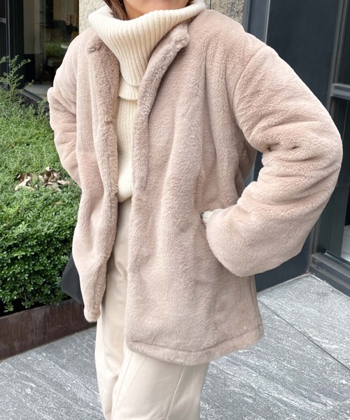 archives（アルシーヴ）の「【Limited item】ECO FAR NO COLLAR COAT（ノーカラーコート・レディース・ブラウン/ベージュ・MEDIUM）」の10枚目の写真