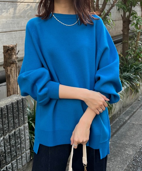 Lui's(ルイス)の「ダブルジャガードステッチワークオーバーニット(ニット/セーター・レディース・オフホワイト/ブラック/グレイッシュベージュ/ブルー・FREE)」の4枚目の写真