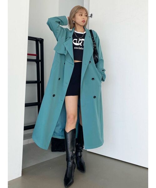 EMODA(エモダ)の「ショートマークロゴロングTシャツ(Tシャツ/カットソー・レディース・グリーン/ホワイト/ブラック/ブルー・FREE)」の9枚目の写真