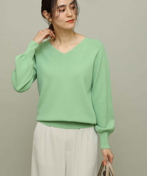 【洗濯機で洗える/UVカット】Vネックパフスリーブニット