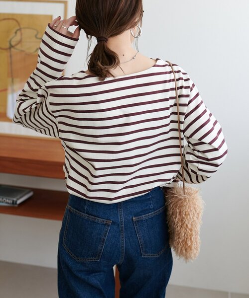 DISCOAT（ディスコート）の「【WEB限定】バスクボーダーロングスリーブ（Tシャツ/カットソー・レディース・ブルー/サックスブルー/ピンク/オレンジ/ミント/パープル/ネイビー/ブラウン/ブラック/マスタード/ホワイト/ベージュ/キャメル/ベビーピンク/グレー/レッド/オフホワイト/イエロー・FREE）」の22枚目の写真