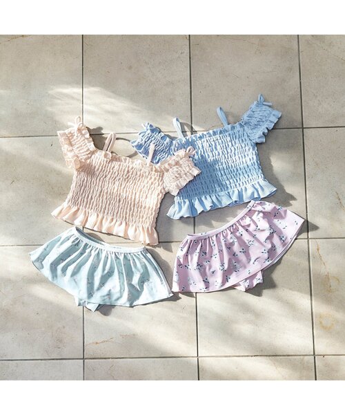 apres les cours（アプレレクール）の「【UVカット】ナチュラル花柄シャーリングセパレート水着（水着・キッズ・ピンク/ミント・90/100/110/120/140/130/80）」の17枚目の写真