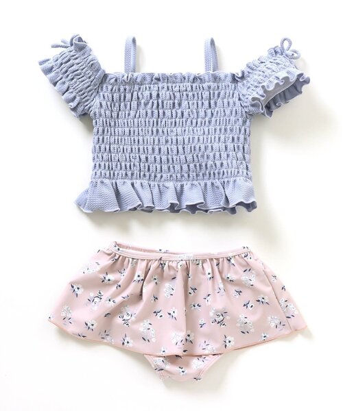 apres les cours（アプレレクール）の「【UVカット】ナチュラル花柄シャーリングセパレート水着（水着・キッズ・ピンク/ミント・90/100/110/120/140/130/80）」の15枚目の写真