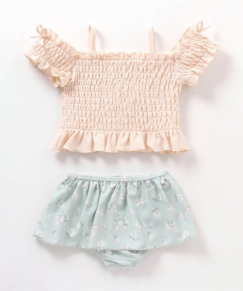 apres les cours（アプレレクール）の「【UVカット】ナチュラル花柄シャーリングセパレート水着（水着・キッズ・ピンク/ミント・90/100/110/120/140/130/80）」の8枚目の写真