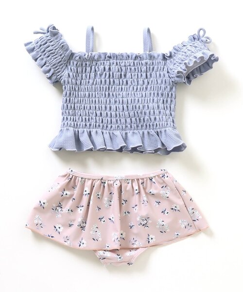 apres les cours（アプレレクール）の「【UVカット】ナチュラル花柄シャーリングセパレート水着（水着・キッズ・ピンク/ミント・90/100/110/120/140/130/80）」の12枚目の写真