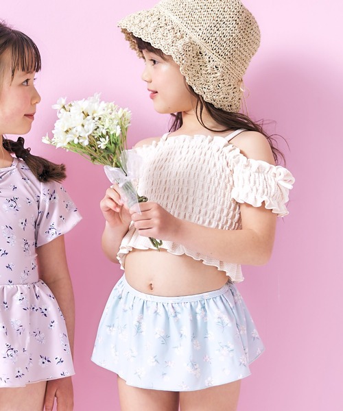 apres les cours（アプレレクール）の「【UVカット】ナチュラル花柄シャーリングセパレート水着（水着・キッズ・ピンク/ミント・90/100/110/120/140/130/80）」の20枚目の写真