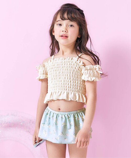apres les cours（アプレレクール）の「【UVカット】ナチュラル花柄シャーリングセパレート水着（水着・キッズ・ピンク/ミント・90/100/110/120/140/130/80）」の21枚目の写真